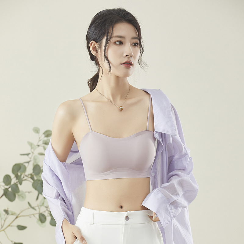 여름 얇은 추적 없는 뷰티 백 슬링 속옷 여성용 올인원 조끼 없음 스틸 링 슬리핑 브라 브라