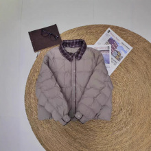 琪镌绘制冬季新款轻薄休闲显瘦百搭女装时尚羽绒服格子领短款外套