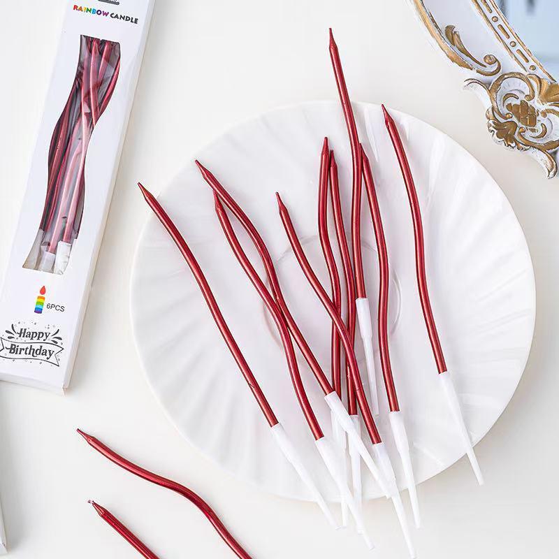 Red roja vela curva roja decoración de pastel Día de San Valentín Año nuevo vela curva espiral pastel de cumpleaños plug-in