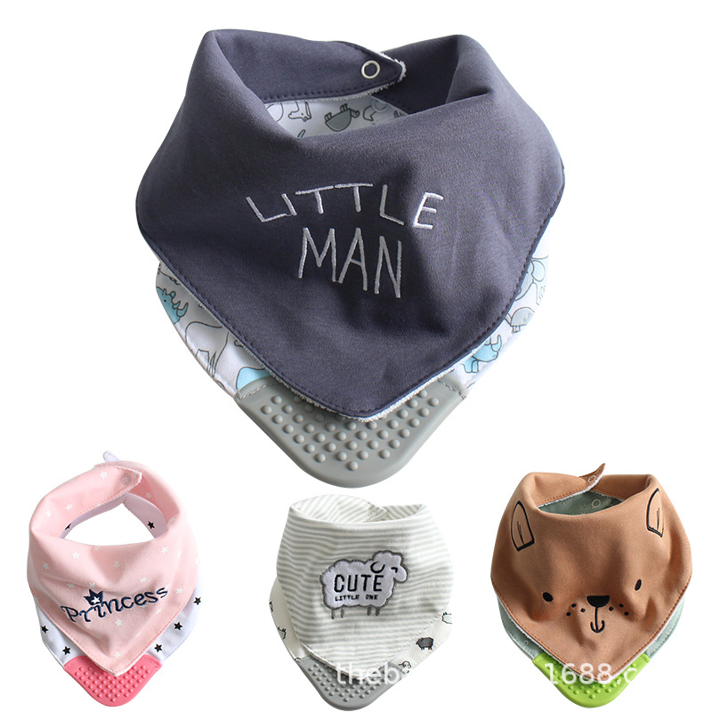 Amazon Cross-border European and American Baby Triangle Towel with Tooth Gum Double-layer Waterproof Triangle Towel Snap Bib Bib