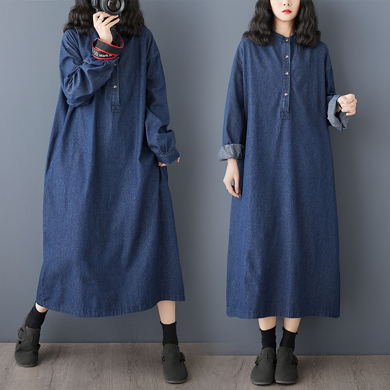 Summer long denim retro dress