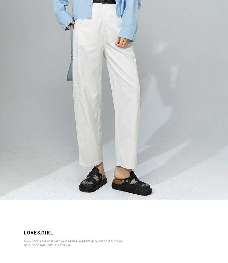 Quần tây nữ ống đứng dáng suông vải Tencel cotton mềm mại, thiết kế 9 phân tôn dáng — Màu trắng chi tiết 23