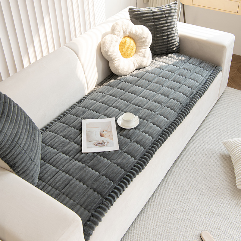 Cross-border simple plush sofa cushion non-slip winter thickened new sofa cushion warm plush non-slip in-line one piece