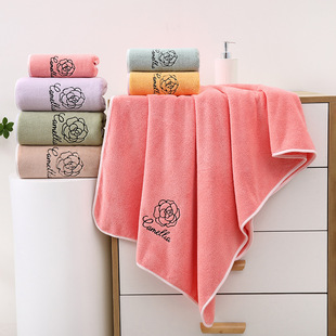 New Camellia Embroidered Coral Velvet Towel Bath Towel Is Not Easy to Shed, Can Be Hung, Soft to the Touch and Not Easy to Fade