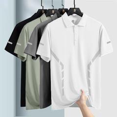 夏の氷糸男性poloシャツ襟半袖ビジネス純色polo襟半袖快適な通気性