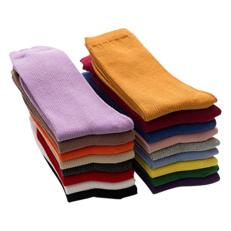 Nuevos calcetines de pila algodón para mujer Otoño e Invierno Algodón de color puro japonés caramelo media pantorrilla Marea calcetines estilo universitario cordón cálido calcetines de mujer