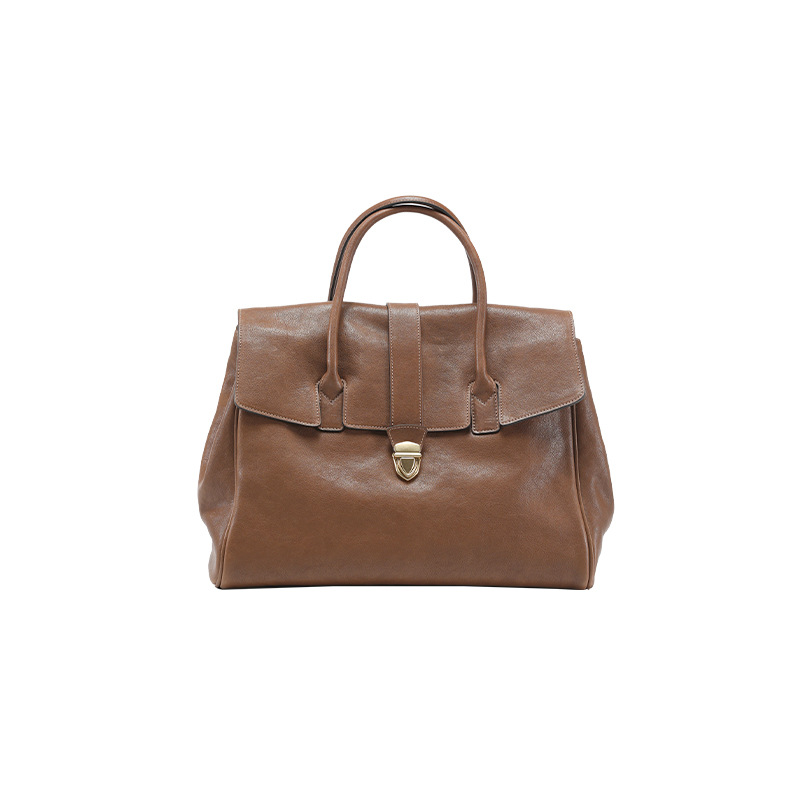 Women's Genuine Leather Retro Large Capacity Commuter Handheld Briefcase - Top Grain Vegetable Tanned Cowhide - Thumbnail 7