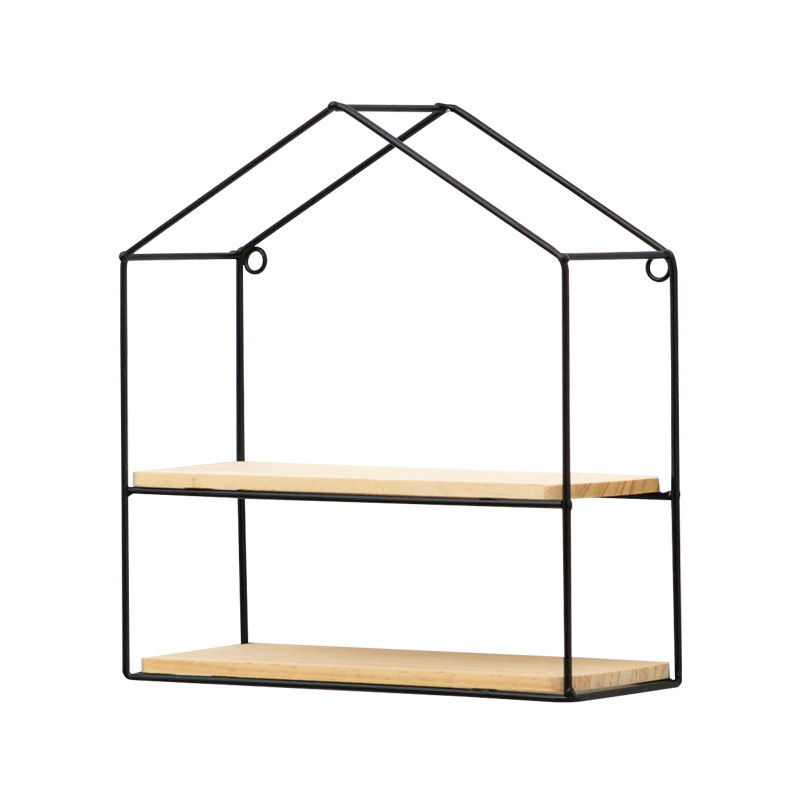 Estante Decorativo de Pared de Hierro y Madera Estilo Nórdico para Sala de Estar