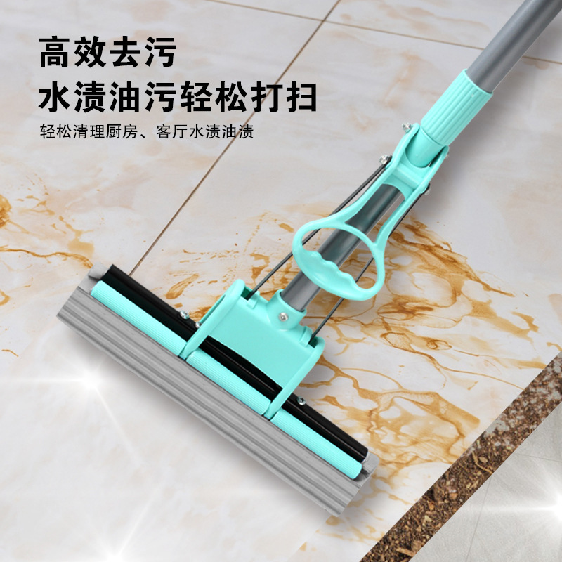 TY03 hands-free wash roller rubber cotton mop strong absorbent sponge mop 28*107cm gray single