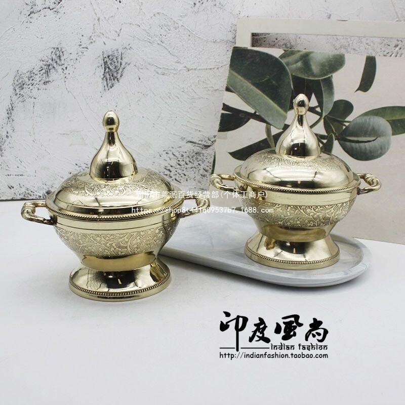 Indian Brass Bowl Hand-Engraved Golden High-Legged Pot Bowl with Handle Restaurant Hotel Kitchen Supplies No