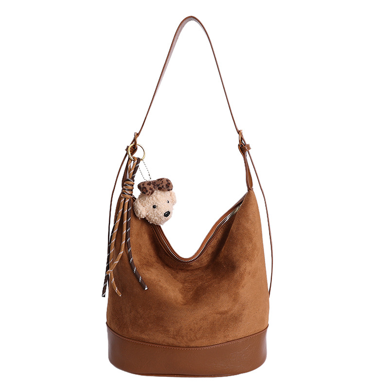 Invierno retro esmeriado bolso de balde de agua mujer 2025 nuevo estilo de alta calidad bolso de hombro de moda empalmado bolso de color contraste