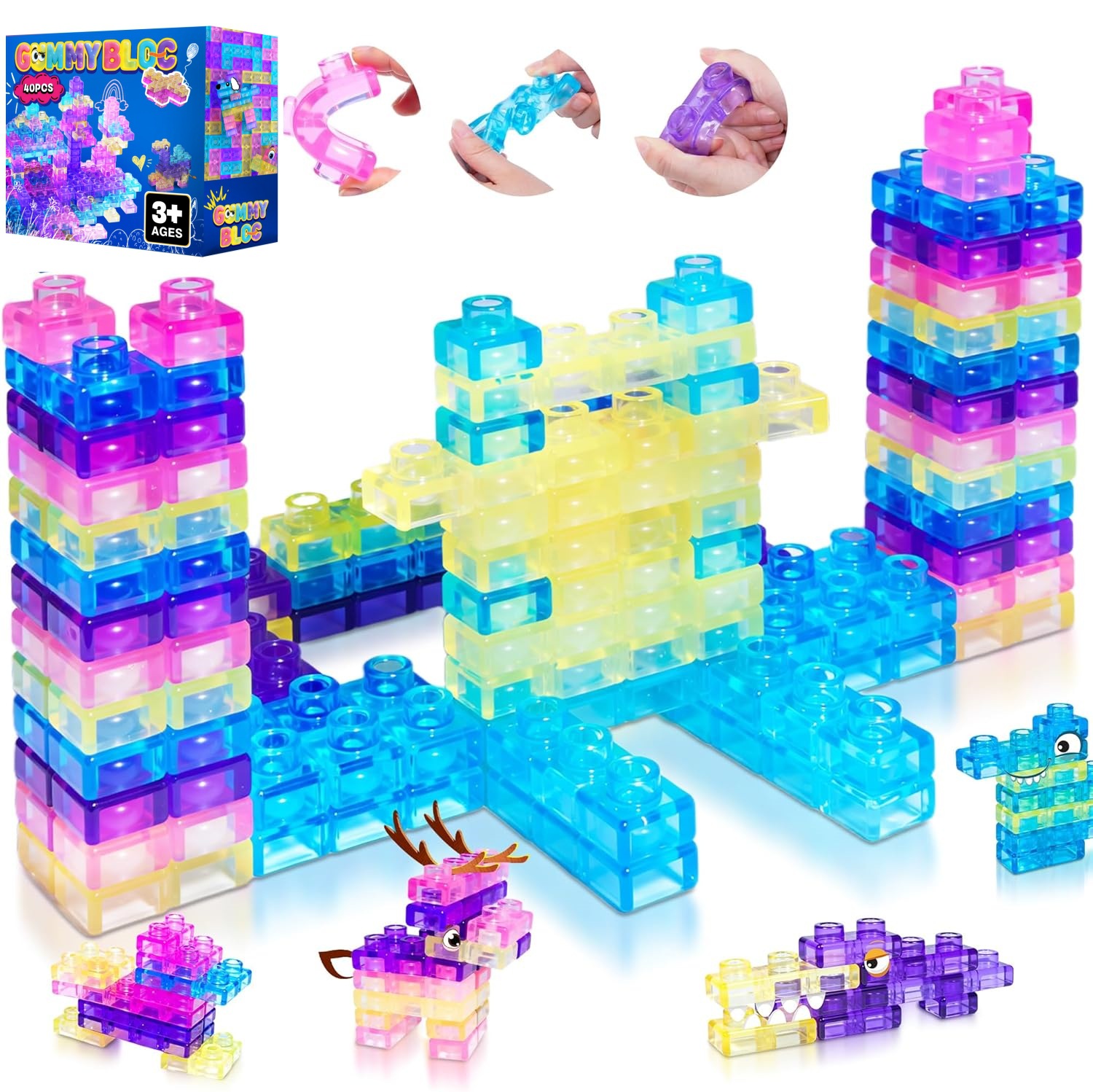 跨境热销果冻积木Squishy Jelly Building Block软胶益智早教解压