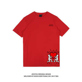 美式潮牌纯棉短袖T恤街头艺术风印花宽松高街潮牌定制 logo上衣