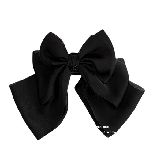 Black ribbon satin large butterfly clip hairpin for women's nape, high-end temperament shark clip hair accessory