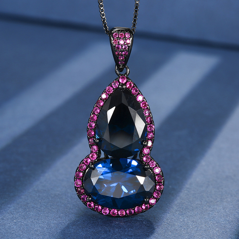 2025 otoño e invierno nuevo estilo Zhuang Shengsheng joyería simulación corindón oro negro retro calabaza colgante collar piedra principal 10*14