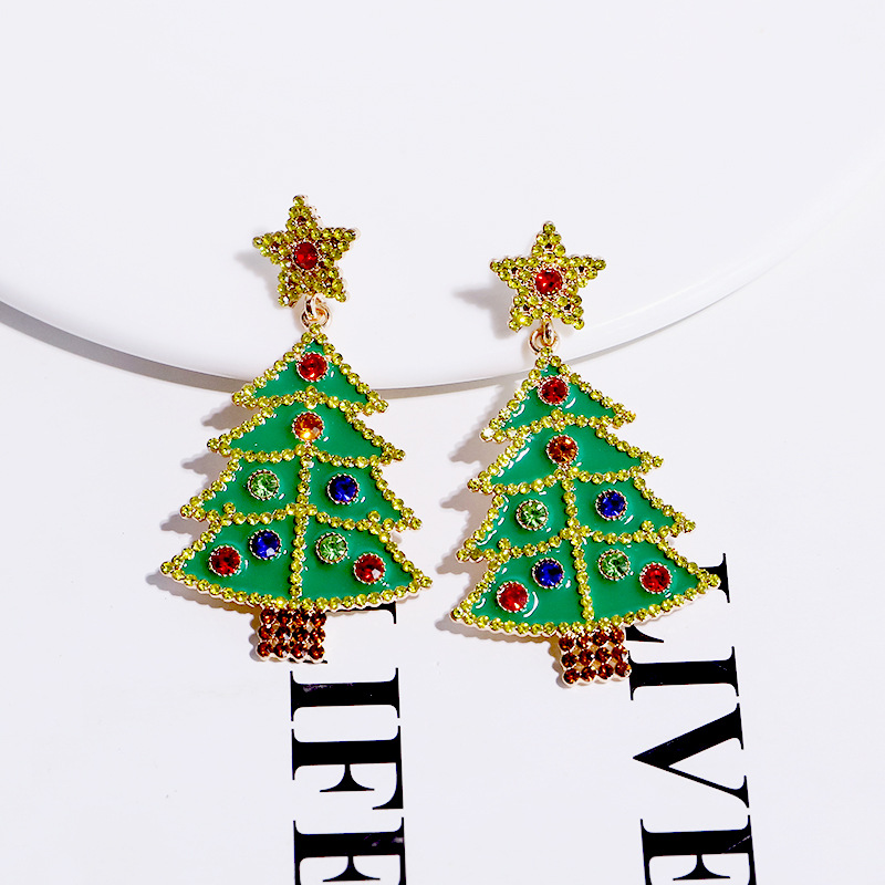 18g Weight Rhinestones Inlay Material Drop Earrings Classification 1 Pair Quantity 1 Pair Christmas Simple Style Classic Style Cartoon Character Christmas Tree Inlay Alloy Rhinestones Drop Earrings