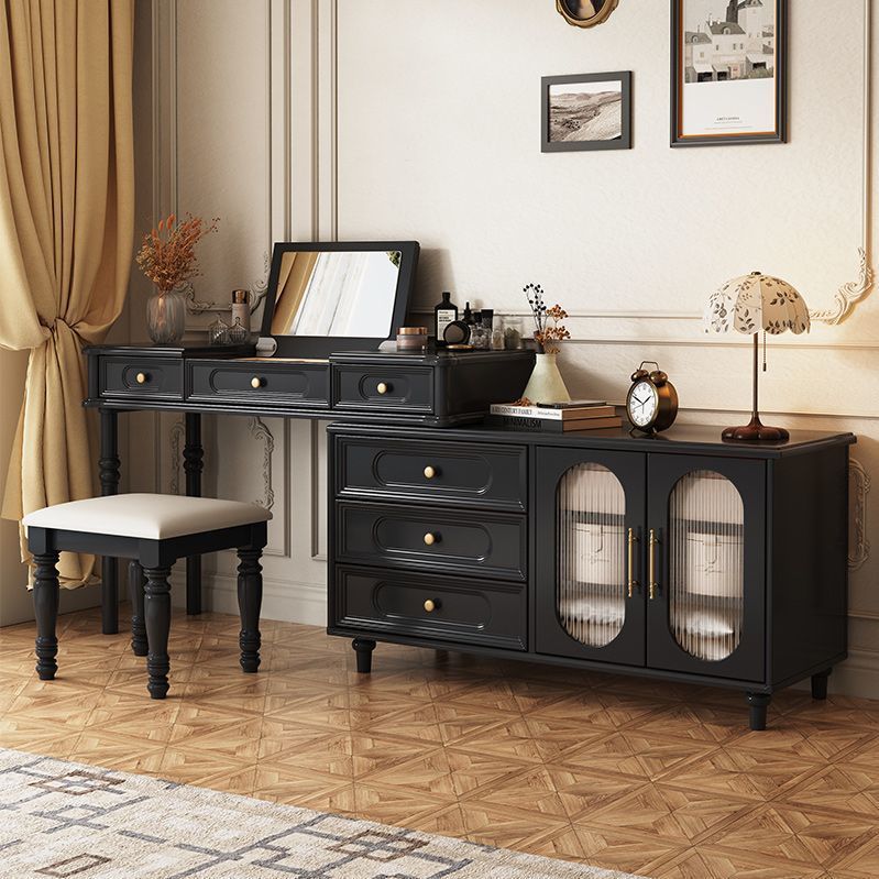 French Retro Solid Wood Dressing Table and Cupboard Integrated American Mid-Century Style Dressing Table Bedroom Bedside Cabinet Small Apartment Good
