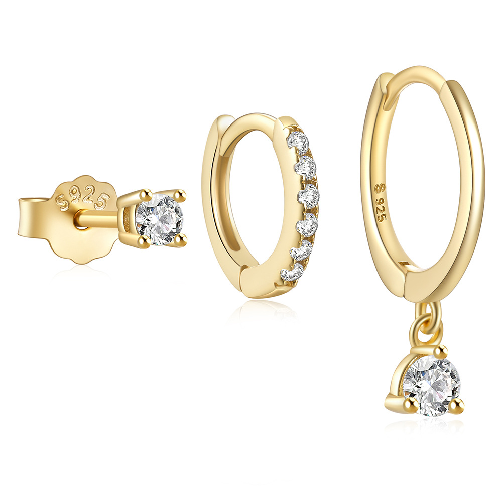 4g Weight Zircon Inlay Material Earrings Classification 3 Pieces Set Quantity Daily Occasion 925 Sterling Silver Material Geometric Pattern Women's Gender Plating, Inlay Design Simple Style Style 3 Pieces Set 925 Sterling Silver Zircon Geometric Earrings 90