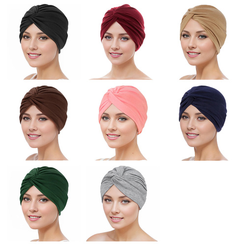 Elastic Fabric Front-Cross Twist Cap for Women, Adult Hat, Indian-Style Cap, Muslim Headscarf-style Hat