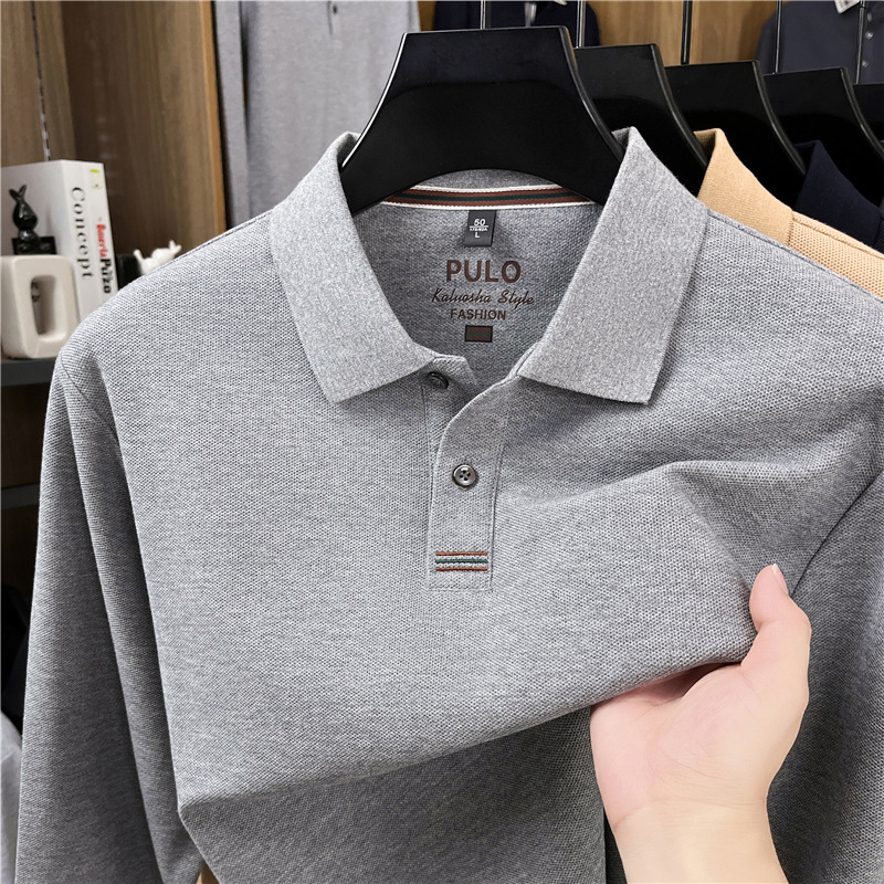 100% mercerized cotton long-sleeve polo shirt for men, new autumn business casual loose-fitting top with a turn-down collar 100% mercerized cotton long-sleeve polo shirt for men, new autumn business casual loose-fitting top with a turn-down collar