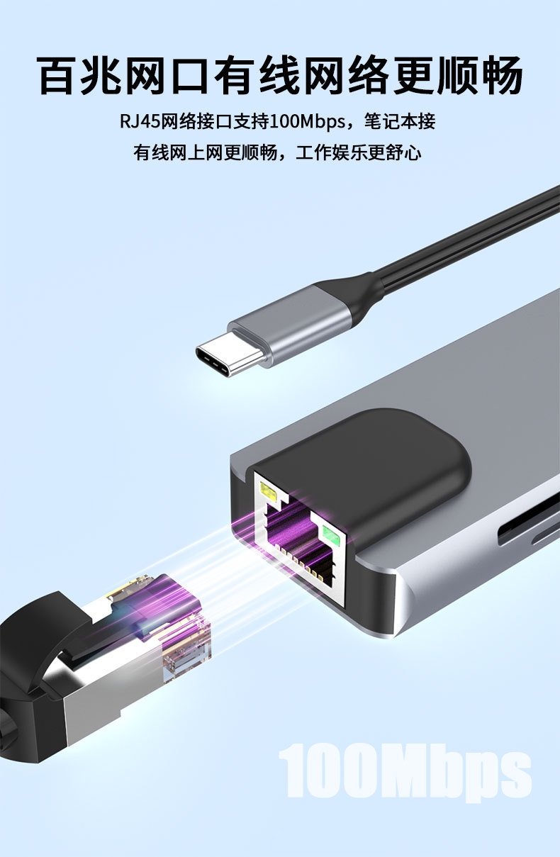 TypeC 8 in 1 Docking Station USB3.0 Hub HDMI Mirror RJ45 Gigabit Network Card TF/SD Card Reader