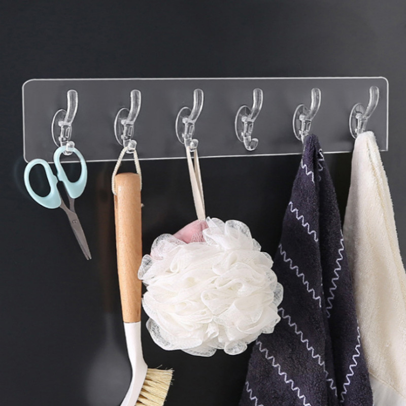 Row of Hooks, Heavy-Duty Hooks That Won'T Fall Off, Wall-Mounted, No-Drill, Traceless Hooks, Single-Row Bathroom and Kitchen Adhesive Hooks