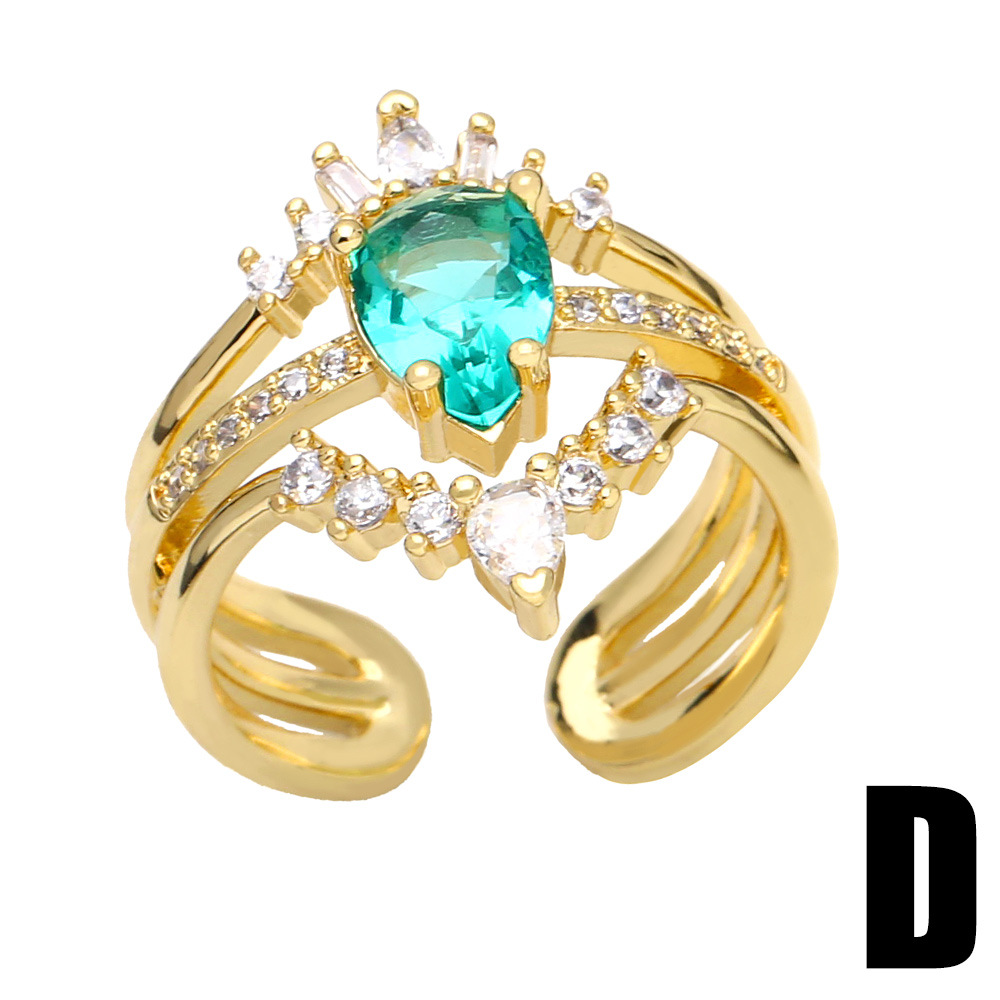 Simple malachite green geometric zircon ring female copper