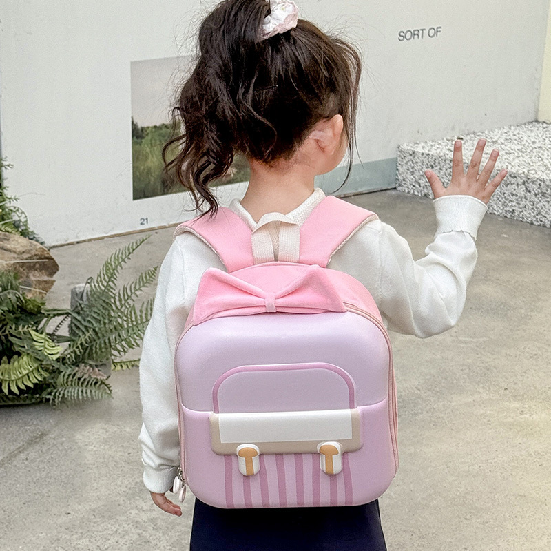 Jardín de infantes bolsas escolares dulces arcos ligeros, mochila de cáscara de huevo para niños y niñas, nueva moda de mochila infantil