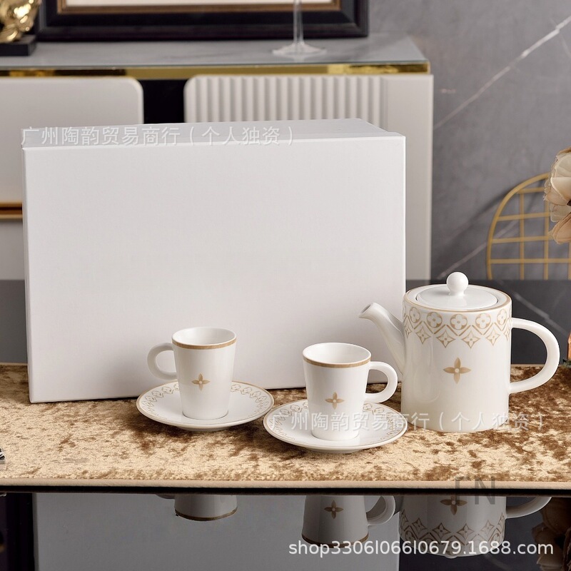 European-Style Mediterranean Coffee Cup, Small Cup, Espresso Cup and Saucer, Teapot, Golden Tea Set for Home and Restaurant Use European-Style Mediterranean Coffee Cup, Small Cup, Espresso Cup and Saucer, Teapot, Golden Tea Set for Home and Restaurant Use