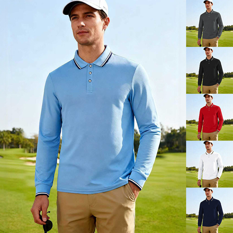 2025 Cross-Border New Men's Long-Sleeved American Golf Polo Casual Polo Shirt