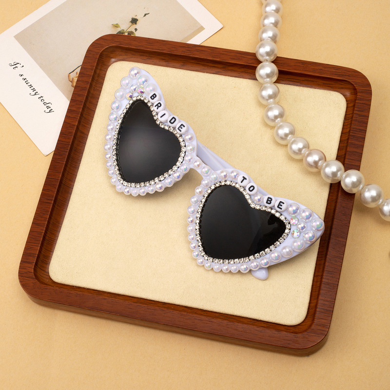 New diy heart-shaped diamond sunglasses word love mother pearl party sunglasses female bride wedding bride glasses