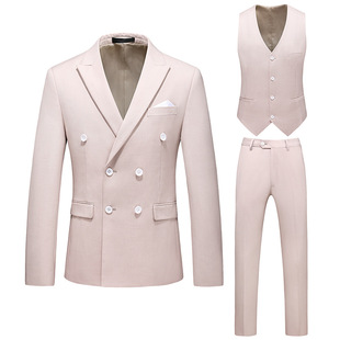 Men's Hollow Large Size Suit Three-Piece Double-Breasted Business Casual Suit 7110