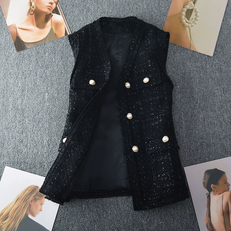 Осень/Зима Новый женский жилет больших размеров с маленьким ароматом для полных девочек, Длинный свободный тонкий жилет для полных сестер, 200 кг