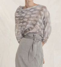 西班牙Corta~设计感小众连肩袖晕染海贝壳印花一字荡领真丝衬衣女