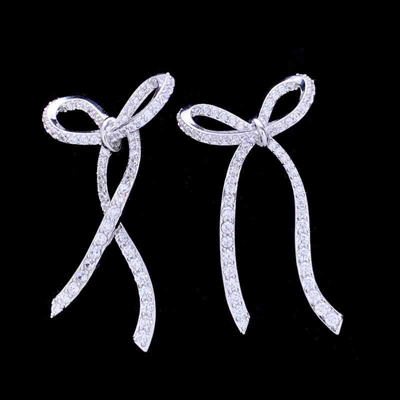 1 Pair Lady Bow Knot Inlay Copper Zircon Ear Studs display picture 4