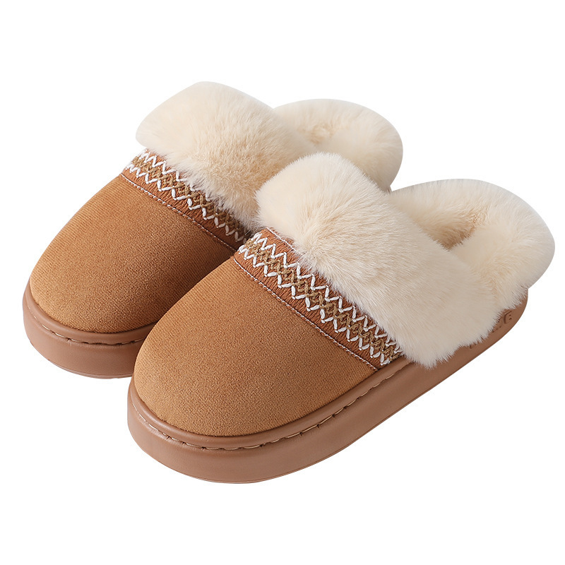 Nuevo otoño y invierno de encaje estilo nacional de moda zapatillas de algodón para hombres y mujeres parejas interior calentamiento confortable zapatillas de algodón al por mayor