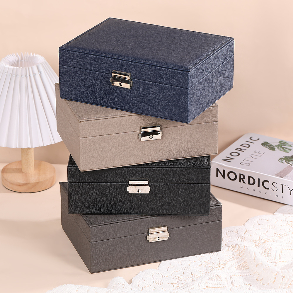 现货双层首饰盒绒布首饰收纳防尘高档带锁项链耳饰戒指收纳盒子