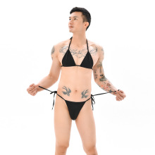 男士性感情趣套装纯色比基尼比基尼开叉款系带诱惑胸罩内裤组合