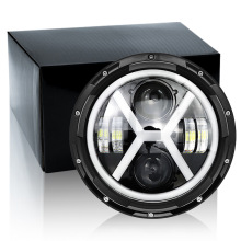 推荐哈雷7寸 牧马人X型白黄天使眼越野车前照灯摩托车改装led大灯