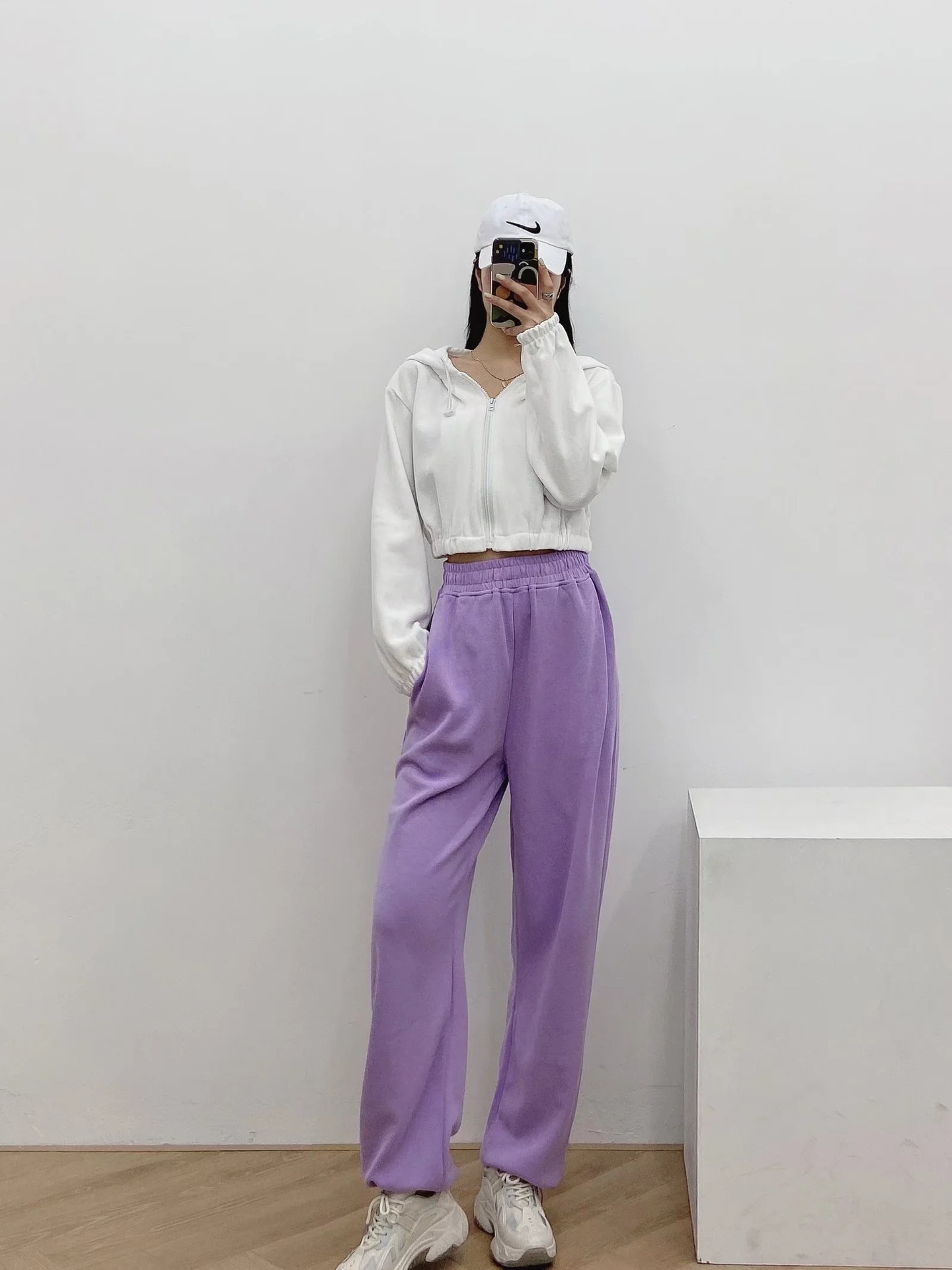 Elastic High Waist Solid Color Sweatpants NSZQW115392