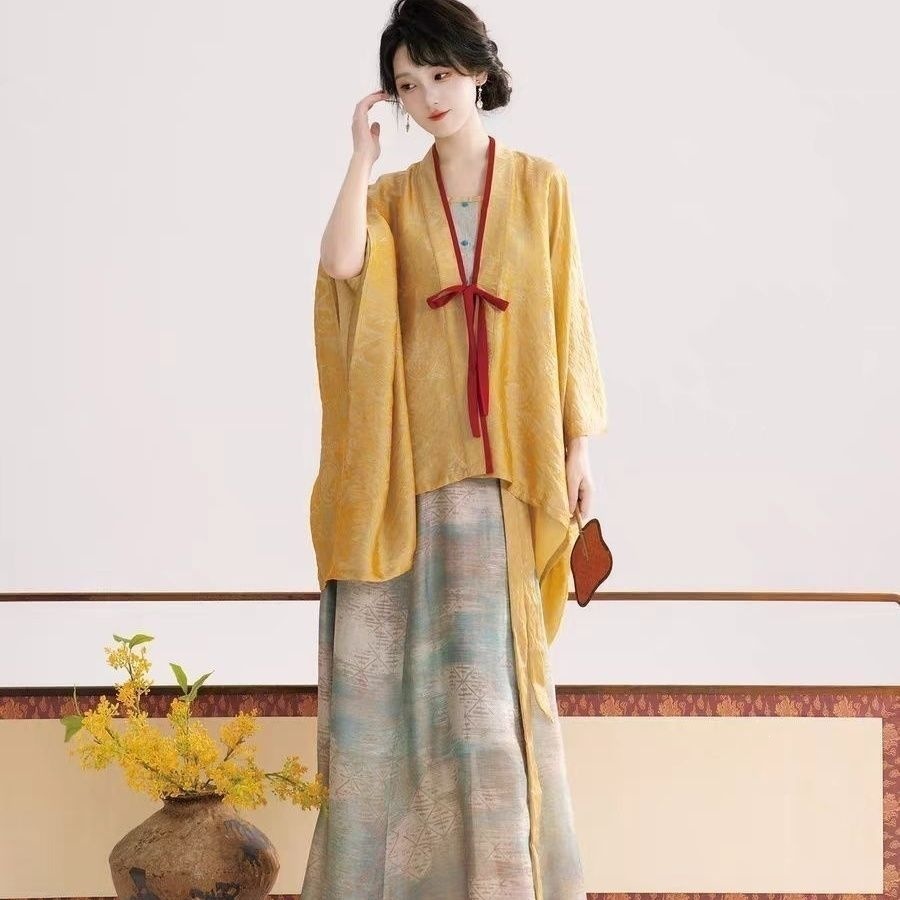 Hanfu for women【Green Flame Gilt Embellishment】New Chinese-style 2026 new cardigan, skirt, and camisole suitable for daily wear