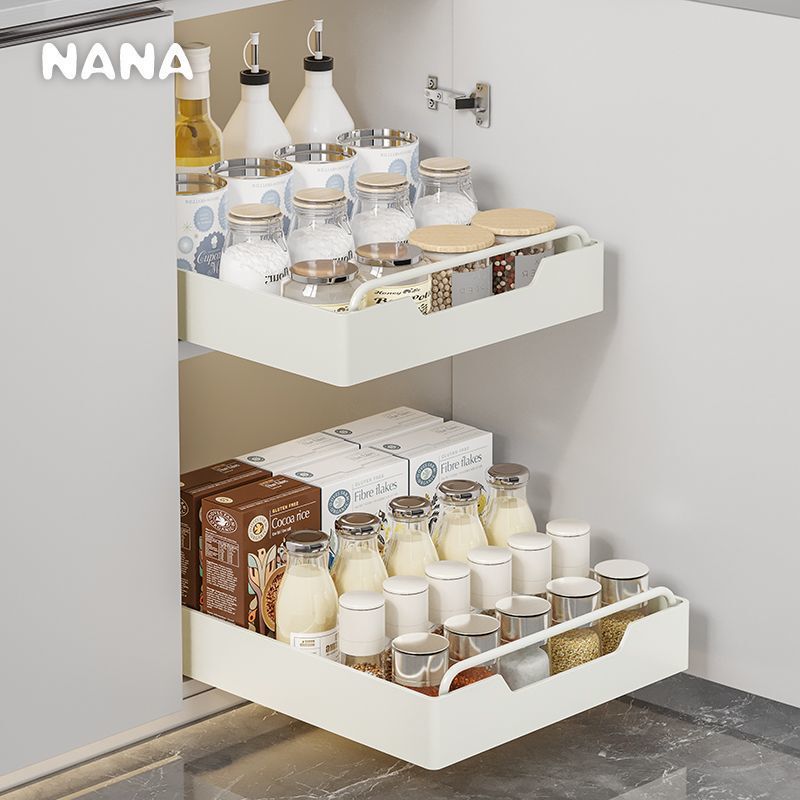Cabinet Pull-Out Basket Kitchen Storage Box with Sliding Rail, Pull-Out Storage Rack, No-Installation Storage Box, Deep Cabinet Drawer, Self-Adhesive Cabinet Pull-Out Basket Kitchen Storage Box with Sliding Rail, Pull-Out Storage Rack, No-Installation Storage Box, Deep Cabinet Drawer, Self-Adhesive