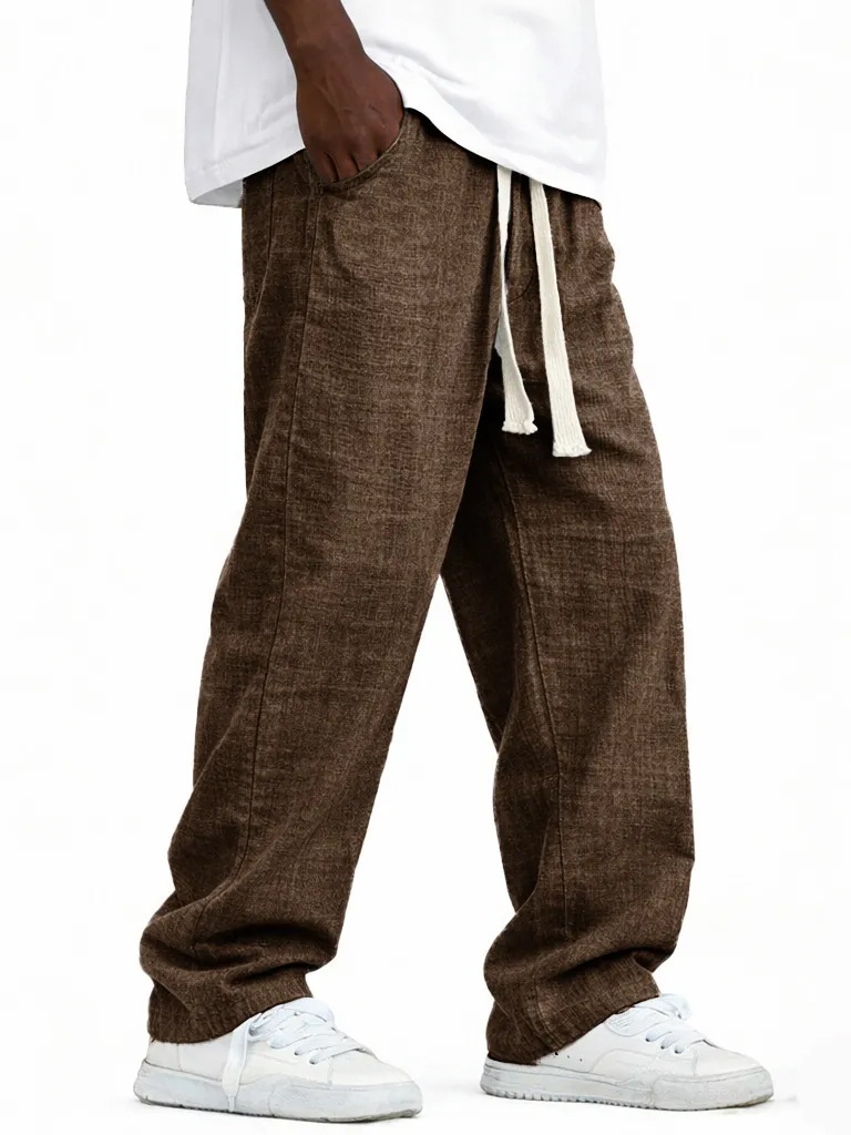 Herren Leinenhose Mit Geradem Bein Für Sommer Und Freizeit_voghion.com
