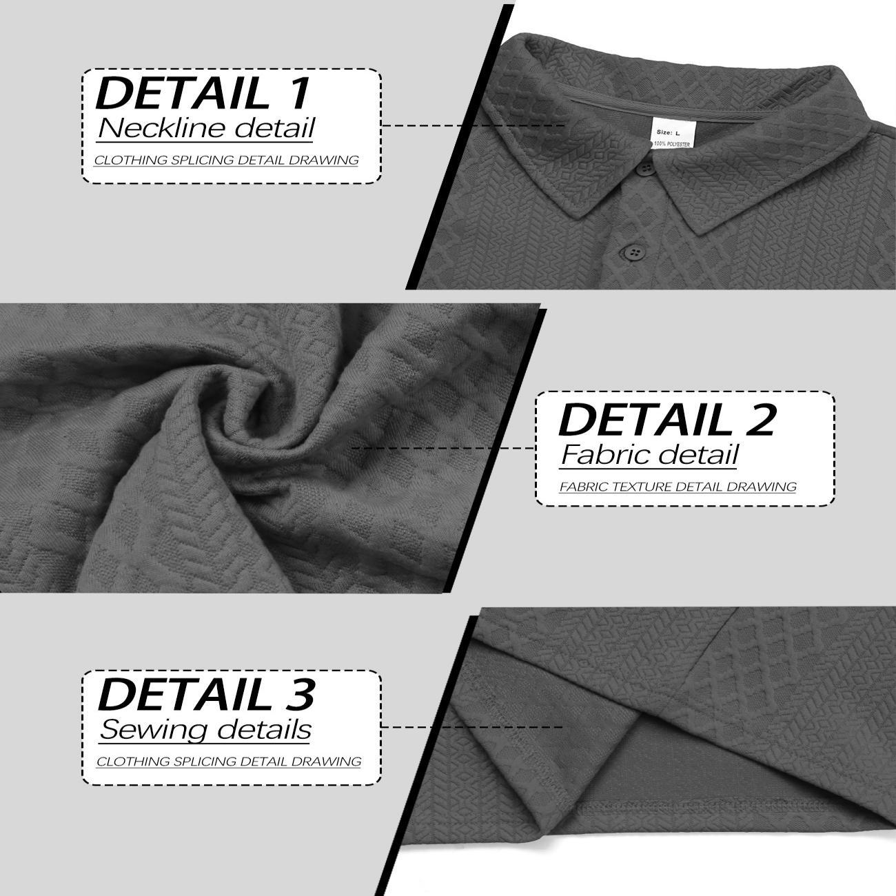 Textura transfronteriza Jacquard sólido hombre polo de manga larga comercio exterior Amazon botón nuevo cuello suelto camiseta hombre