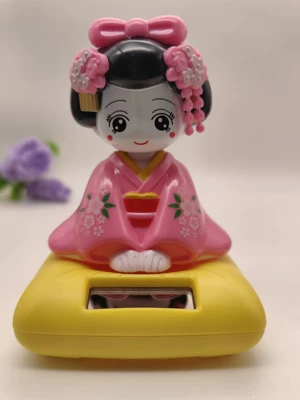 Solar Dancing Girl Doll Car ornaments - 101011-sitting-pink-dancer-nod