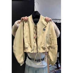 オリジナルの春2025超火減齢独特の小香風カジュアルな黒野球服コートの女性は小さいです。