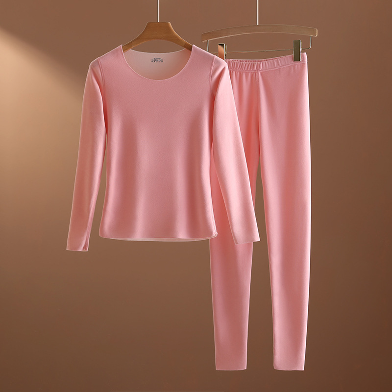 Conjunto de ropa interior térmica de terciopelo sin costuras de otoño e invierno, traje de manga larga engrosado y caliente para mujer, conjunto de ropa de otoño y pantalones largos