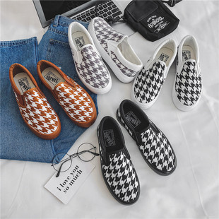Spring Little Fragrant Maple Houndstooth Knitted Slip-on Girl Slip-on Lazy Casual Men's Single Shoes for Couple Men and Women