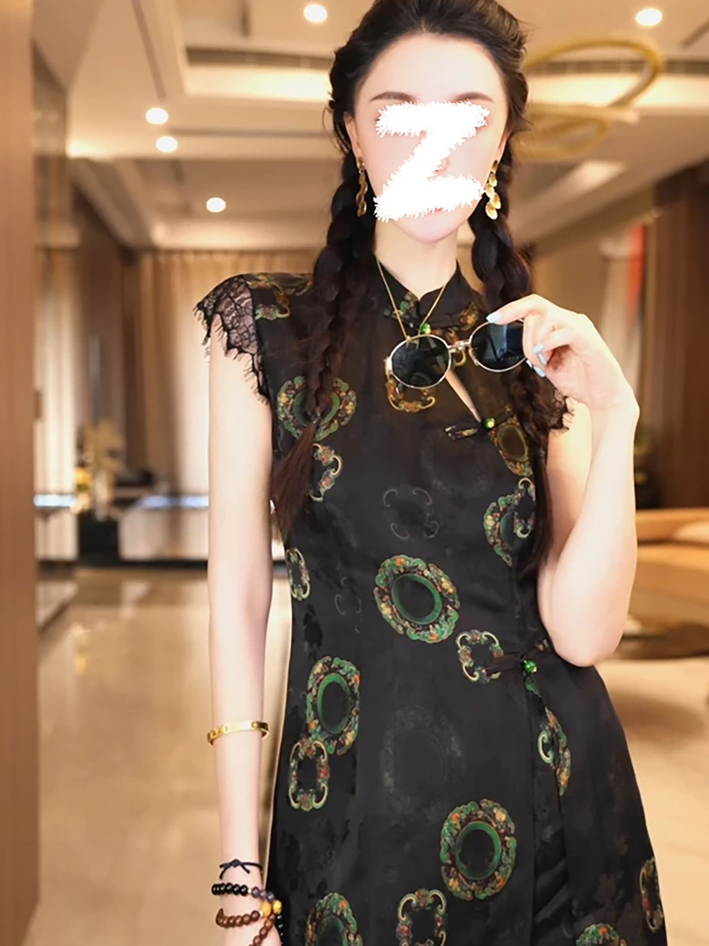 Đầm maxi cổ đứng thêu ren tay ngắn phong cách Trung Hoa hiện đại — bộ đồ, quần đùi, váy liền
