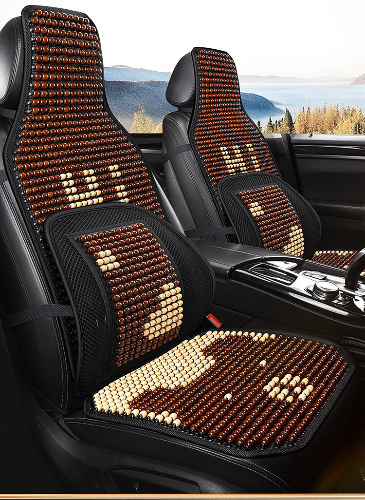 Wooden Bead Car Seat Cushion Breathable Non-slip Summer Cooling Cushion Single Piece Mat Cartoon Bear Three-piece Seat Cushion Wholesale